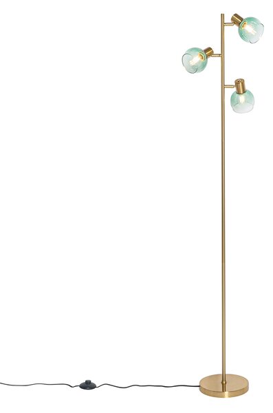 Lampa de podea Art Deco aurie cu sticlă verde cu 3 lumini - Vidro