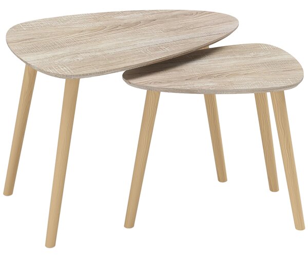 HOMCOM Set 2 măsuțe de living suprapozabile în stil nordic cu picioare din lemn, culoare lemn | Aosom Romania