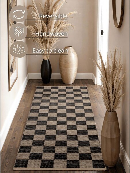 Covor tip traversă negru/crem reversibil/țesut manual din amestec de iută 80x200 cm Rex – Hanse Home