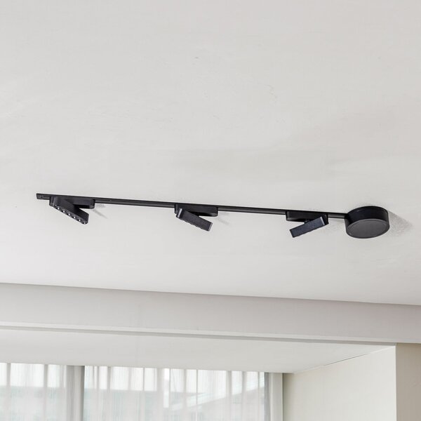 Lindby Sistem de șine 48V Lumaro, 3 benzi LED, negru, CCT, reglabil, Negru, Camera de zi / sufragerie, Aluminiu, Modern, Plafon cu flacără multiplă