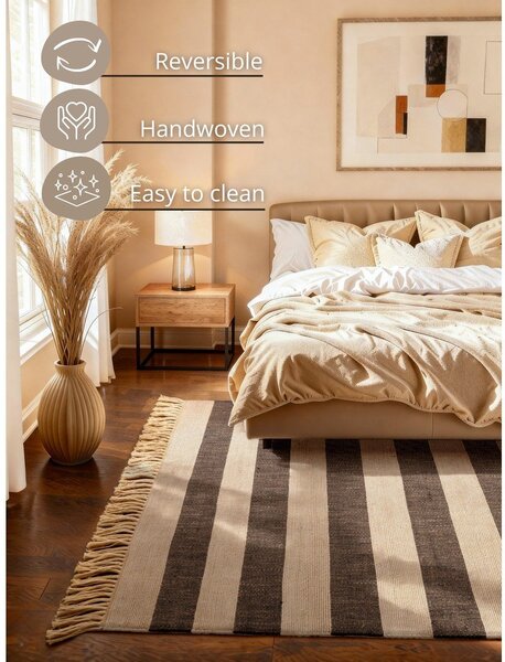 Covor negru/crem reversibil/țesut manual din iută 120x170 cm Playa – Hanse Home