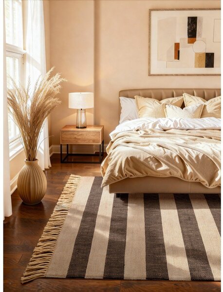 Covor negru/crem reversibil/țesut manual din iută 120x170 cm Playa – Hanse Home