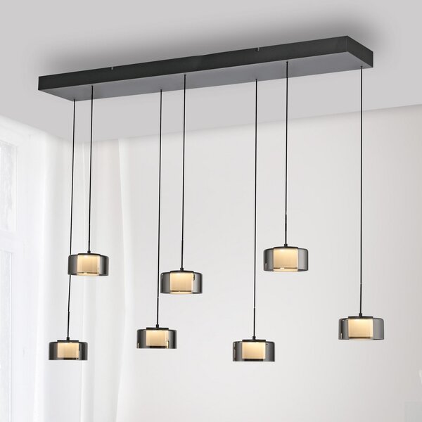 Paul Neuhaus Lampă suspendată LED Rika, 135 cm, sticlă, dimabil, reglabil, Negru, Camera de zi / sufragerie, Sticlă, Modern