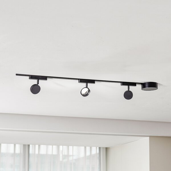 Lindby Sistem de șine 48V Lumaro, spoturi, 3 becuri, negru, Ø 7,3cm, reglabil, Negru, Camera de zi / sufragerie, Aluminiu, Modern