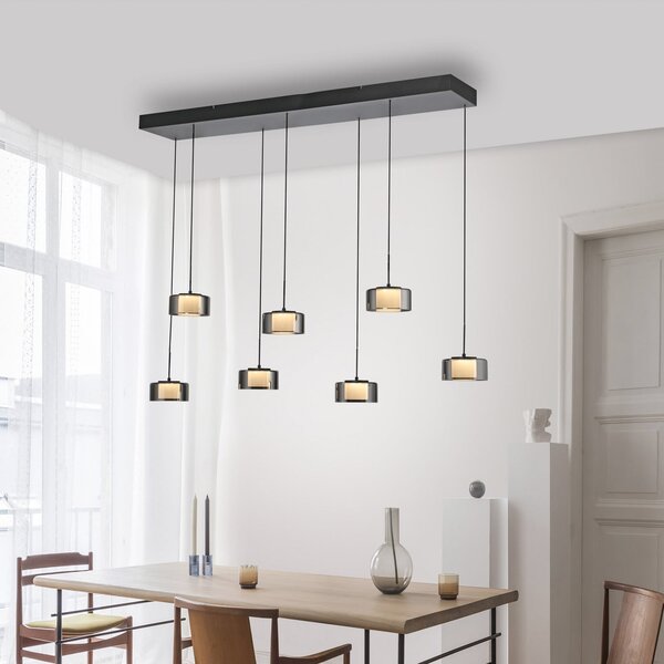 Paul Neuhaus Lampă suspendată LED Rika, 135 cm, sticlă, dimabil, reglabil, Negru, Camera de zi / sufragerie, Sticlă, Modern