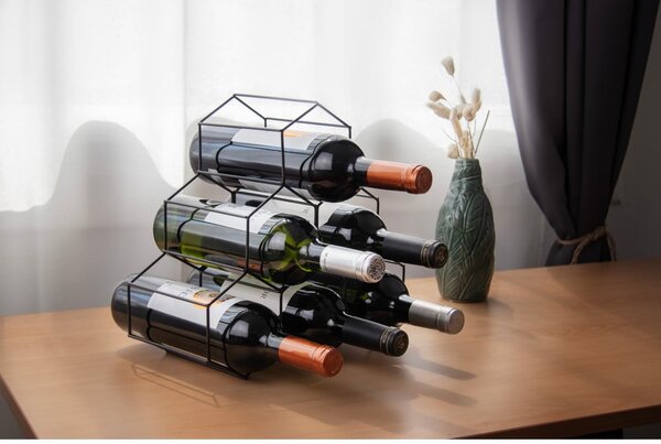 Suport metalic pentru sticle de vin Compactor, negru