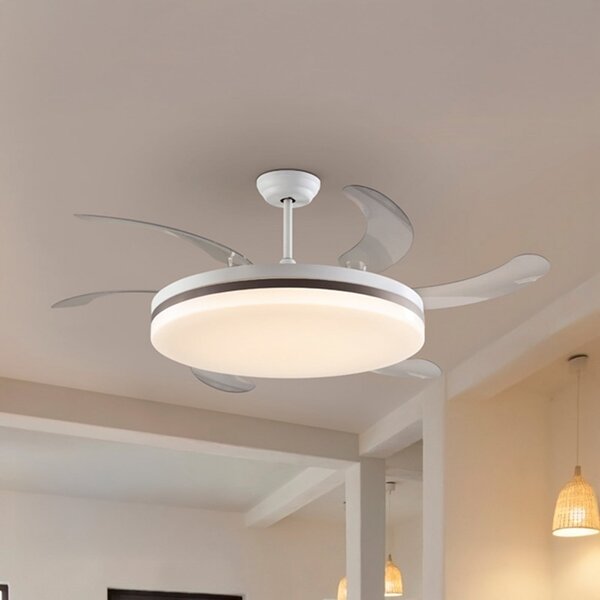 Schuller Valencia Ventilator de tavan cu LED Vento alb/bronz/transparent, Ø 150 cm silențios, reglabil, Transparent, Camera de zi / sufragerie, Plastic, Modern