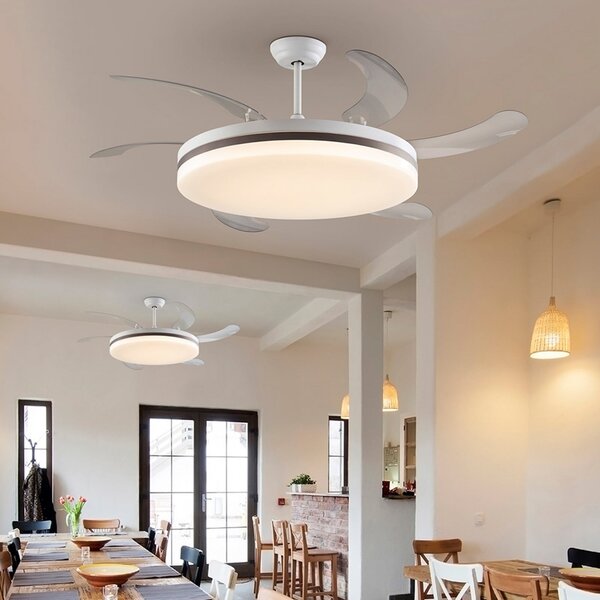 Schuller Valencia Ventilator de tavan cu LED Vento alb/bronz/transparent, Ø 150 cm silențios, reglabil, Transparent, Camera de zi / sufragerie, Plastic, Modern