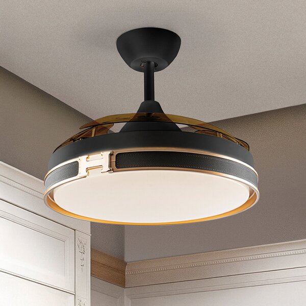 Schuller Valencia Ventilator de tavan cu LED Herón negru/auriu/fum Ø 106 cm silențios, reglabil, Gri, Camera de zi / sufragerie, Plastic, Modern