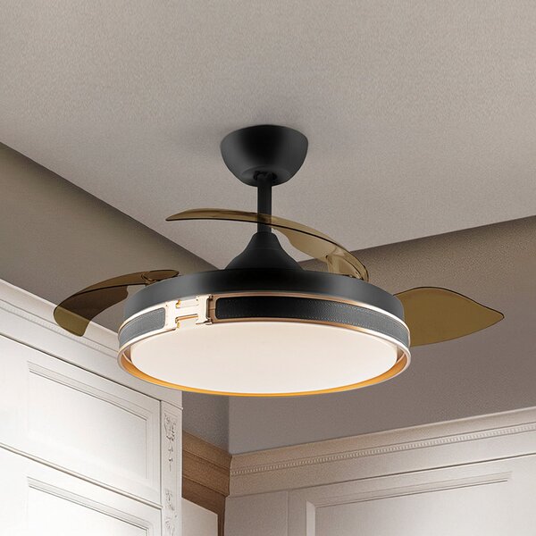 Schuller Valencia Ventilator de tavan cu LED Herón negru/auriu/fum Ø 106 cm silențios, reglabil, Gri, Camera de zi / sufragerie, Plastic, Modern