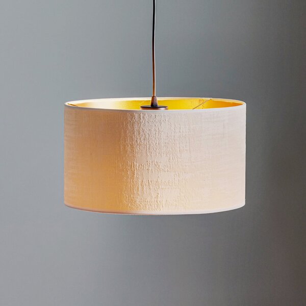 EMIBIG LIGHTING Lampă suspendată Jari cu abajur din pânză 1 bec, alb-auriu, reglabil, Alb, Camera de zi / sufragerie, Țesătură / Textil