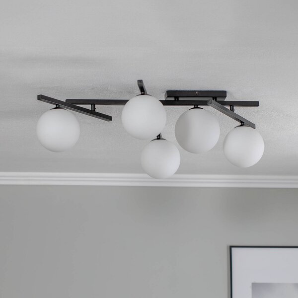 EMIBIG LIGHTING Plafonieră Smart, negru/opal, 5 becuri, reglabil, Negru, Camera de zi / sufragerie, Metal, Modern