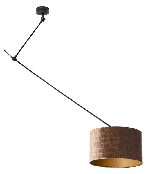 Lampă suspendată neagră cu abajur de catifea cu design crocodil 35cm - Blitz