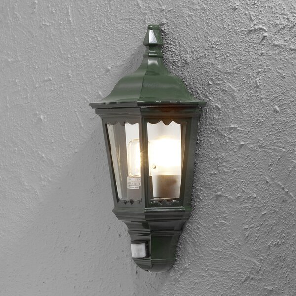 Konstsmide Aplică de exterior Firenze semicupă, senzor, verde, Verde, Sticlă, Casă de țară / Rustic