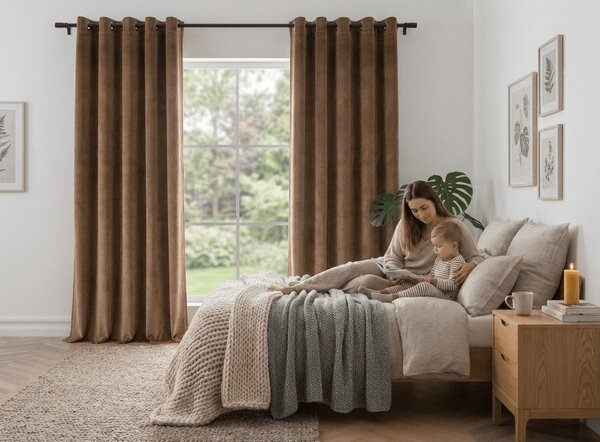 Draperie opaca maro scortisoara DREAM VELVET 140x230 cm Agatat: Inele metalice