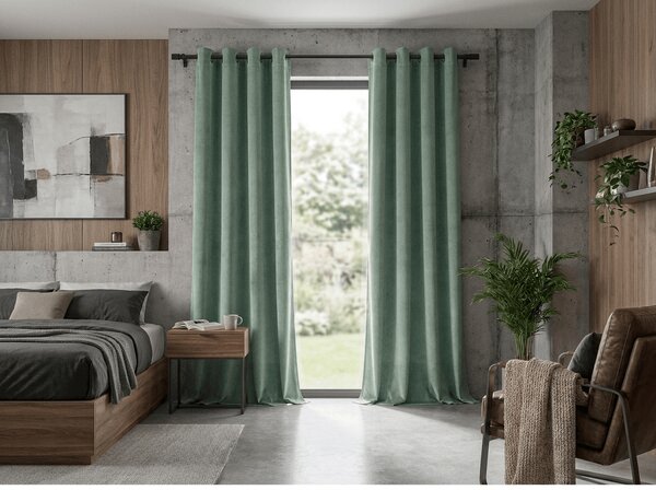 Draperie opaca DREAM VELVET 140x250 cm, verde salvie Agatat: Inele metalice