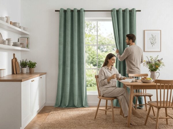 Draperie opaca DREAM VELVET 140x250 cm, verde salvie Agatat: Inele metalice