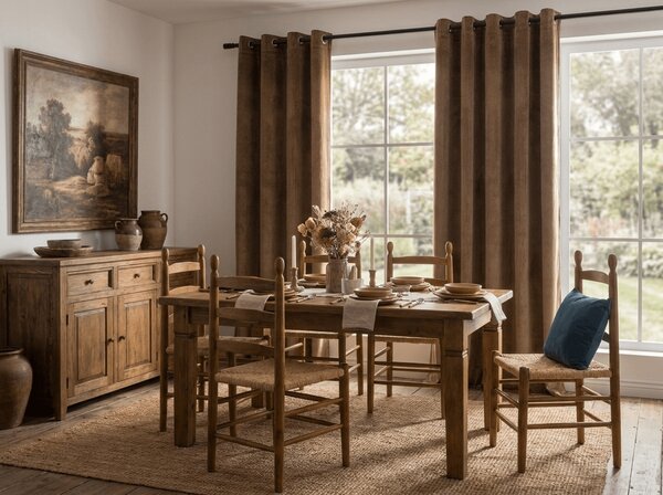 Draperie opaca maro scortisoara DREAM VELVET 140x230 cm Agatat: Inele metalice