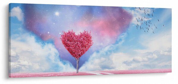 Tablou - Copac de inimă roz (120x50 cm)