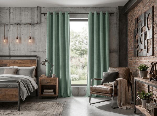 Draperie opaca DREAM VELVET 140x250 cm, verde salvie Agatat: Inele metalice