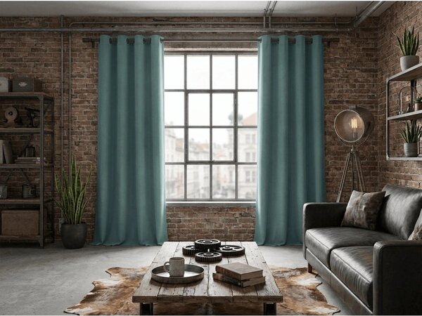Perdea opaca DREAM VELVET 140x250 cm, verde-albastru Agatat: Inele metalice