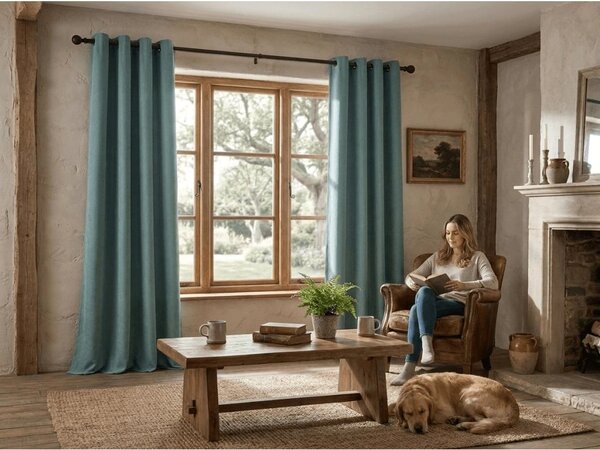 Perdea opaca DREAM VELVET 140x250 cm, verde-albastru Agatat: Inele metalice