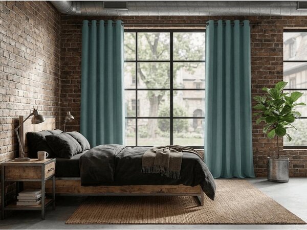 Perdea opaca DREAM VELVET 140x250 cm, verde-albastru Agatat: Inele metalice