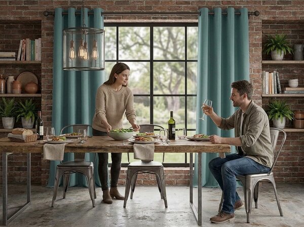Perdea opaca DREAM VELVET 140x250 cm, verde-albastru Agatat: Inele metalice