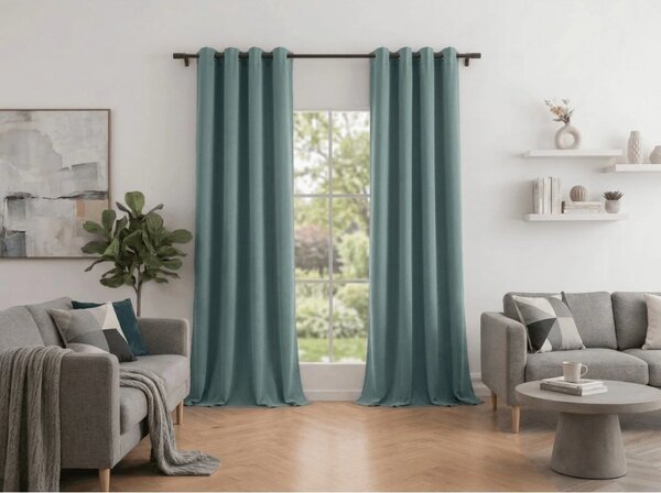 Perdea opaca DREAM VELVET 140x250 cm, verde-albastru Agatat: Inele metalice