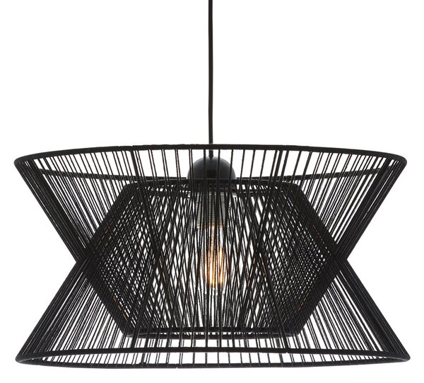 Viokef Lampă suspendată Argela cu abajur dublu pe negru, reglabil, Negru, Camera de zi / sufragerie, Scandinavă