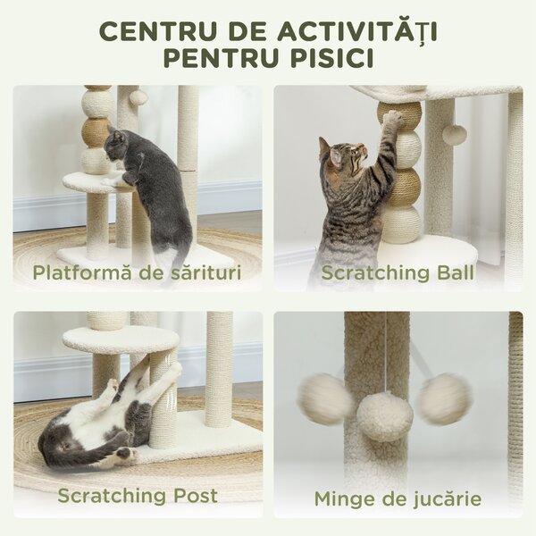 PawHut Ansamblu pentru Pisici 6 kg max din Lemn și Pluș Bej | Aosom Romania
