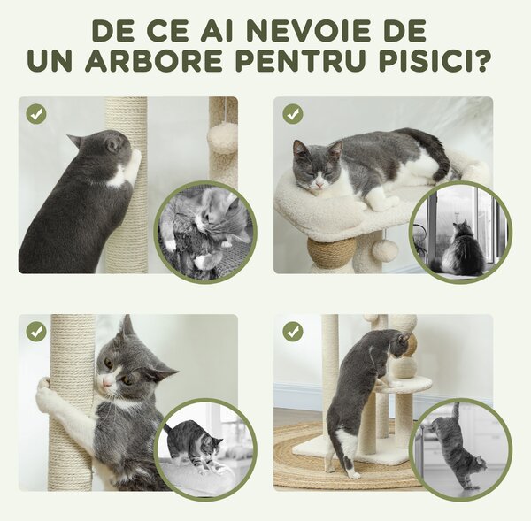 PawHut Ansamblu pentru Pisici 6 kg max din Lemn și Pluș Bej | Aosom Romania