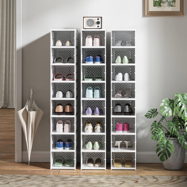 HOMCOM Dulap de Pantofi Modular cu 8 Cutii Stivuibile pentru Pantofi, 26x35x140 cm, Alb | Aosom Romania