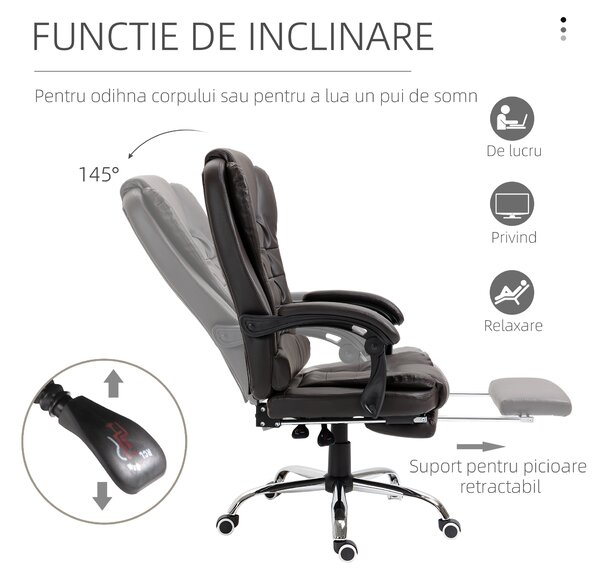 HOMCOM Fotoliu de Birou Rotativ cu Spătar și Înălțime Reglabilă și Suport pentru Picioare, 64,5x69x117 cm, Maro | Aosom Romania