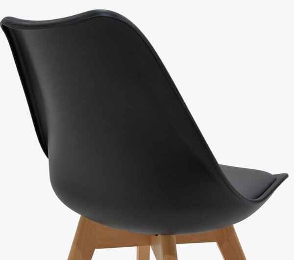 Scaun Gaston plastic - piele ecologica negru - picior culoare lemn natural 53.5x48.5x83cm