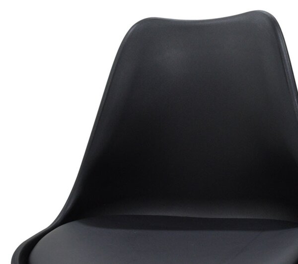 Scaun Gaston plastic - piele ecologica negru - picior culoare lemn natural 53.5x48.5x83cm