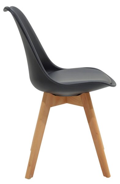 Scaun Gaston plastic - piele ecologica negru - picior culoare lemn natural 53.5x48.5x83cm