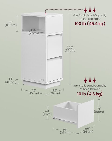 Set 2 noptiere Alb Vasagle 25x30x65 cm