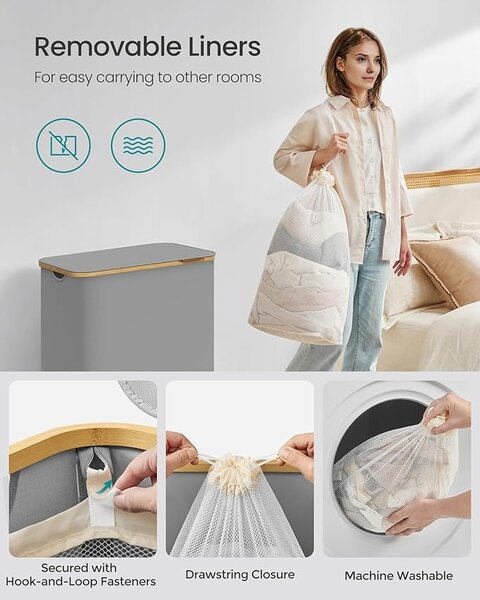 Cos de rufe Gri Songmics 60x38.5x70.5 cm