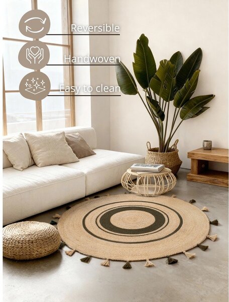 Covor în culoare naturală reversibil/țesut manual rotund din iută ø 150 cm Basil – Hanse Home