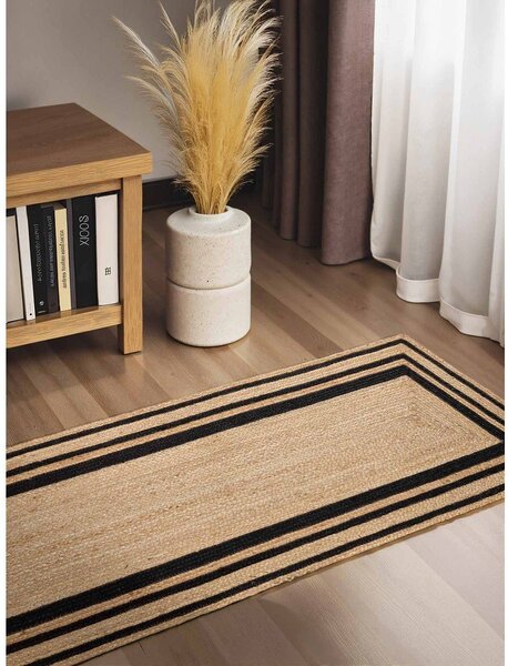 Covor tip traversă negru/în culoare naturală reversibil/țesut manual din iută 70x200 cm Jutta – Hanse Home