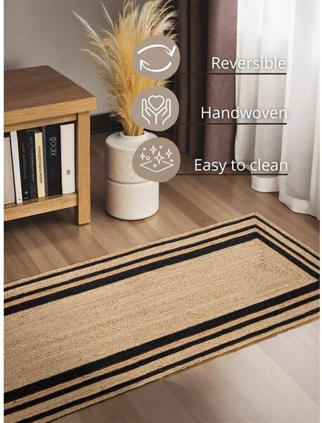 Covor tip traversă negru/în culoare naturală reversibil/țesut manual din iută 70x200 cm Jutta – Hanse Home