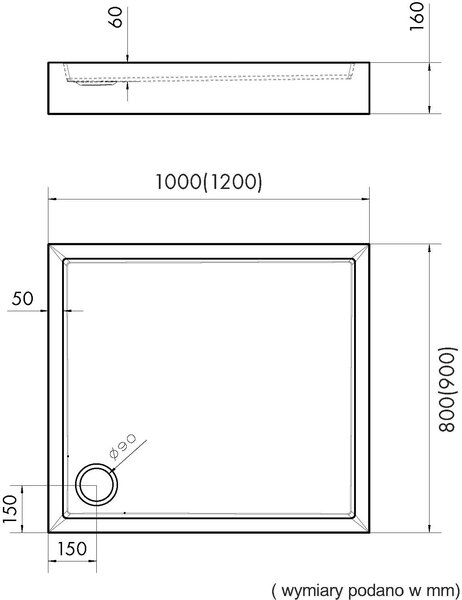 Schedpol Medium Black Mat cădiță de duș dreptunghiulară 100x80 cm negru 3.4736/C/MG