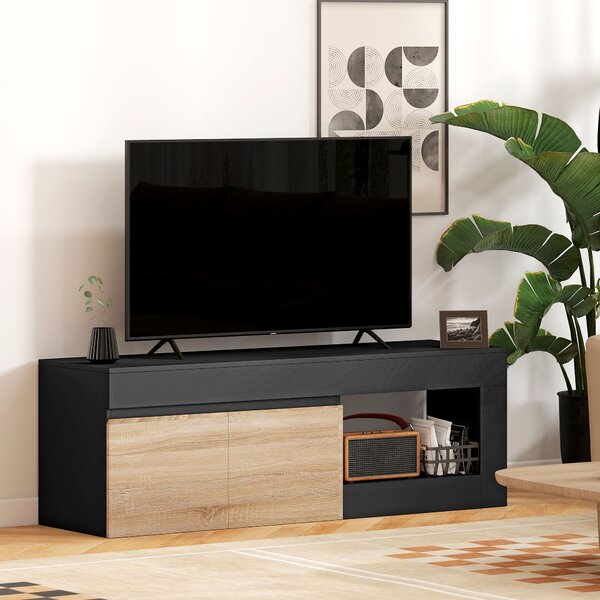 HOMCOM Comodă TV Modernă cu Dulap, Negru și Lemn Natur | Aosom Romania