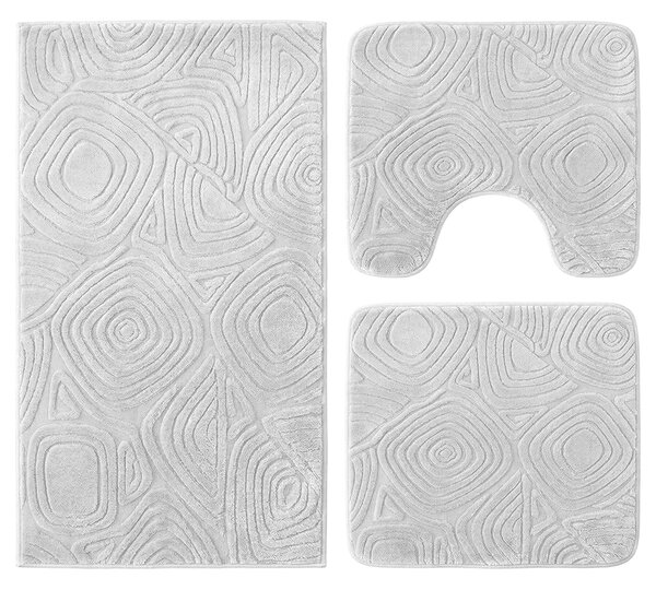 Set covoare baie antiderapante, 3 piese, alb, textura soft triunghi