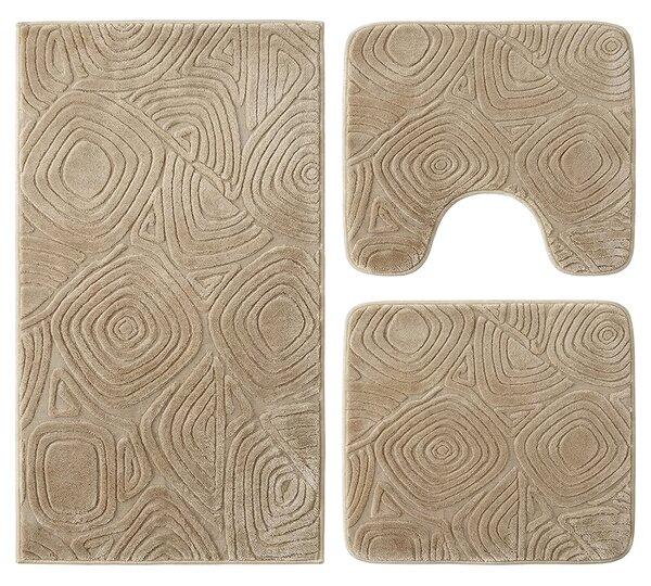 Set covoare baie antiderapante, 3 piese, bej, textura soft triunghi