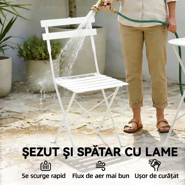 Outsunny Set Bistro Pliabil pentru Exterior cu Masă și 2 Scaune, Alb | Aosom Romania