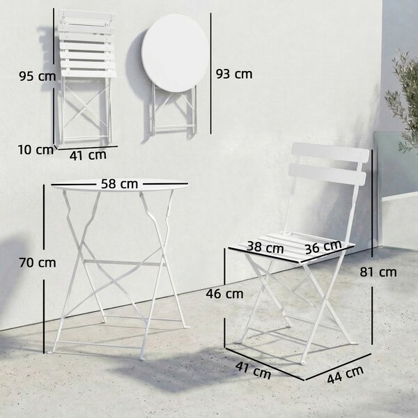 Outsunny Set Bistro Pliabil pentru Exterior cu Masă și 2 Scaune, Alb | Aosom Romania