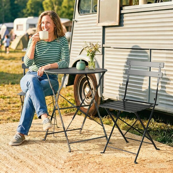 Outsunny Set Bistro Exterior, Mobilier Pliabil cu Masă și 2 Scaune, Negru | Aosom Romania