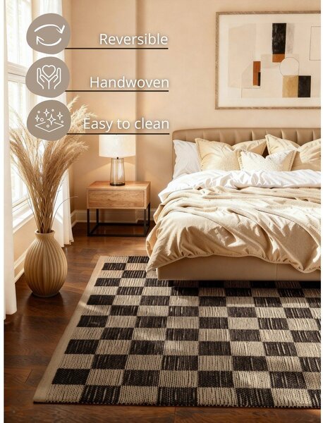 Covor negru/crem reversibil/țesut manual din amestec de iută 120x170 cm Rex – Hanse Home